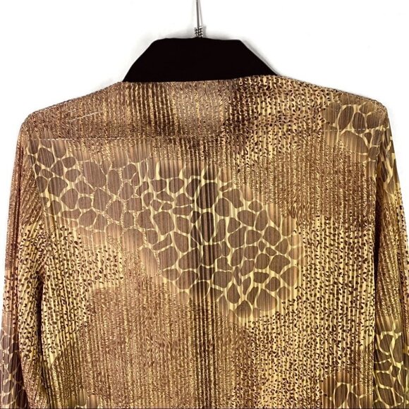 BUTTON DOWN SHIRT ANIMAL PRINT BROWN SHEER CHIFFON TOP LONG SLEEVE  BLOUSE SMALL - Picture 6 of 17